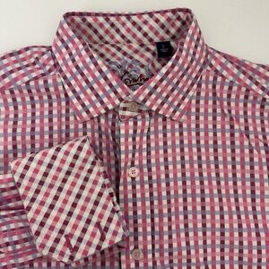 Robert Graham Shirt Mens Large Gingham Button Up‎ Long Sleeve Pink Purple White